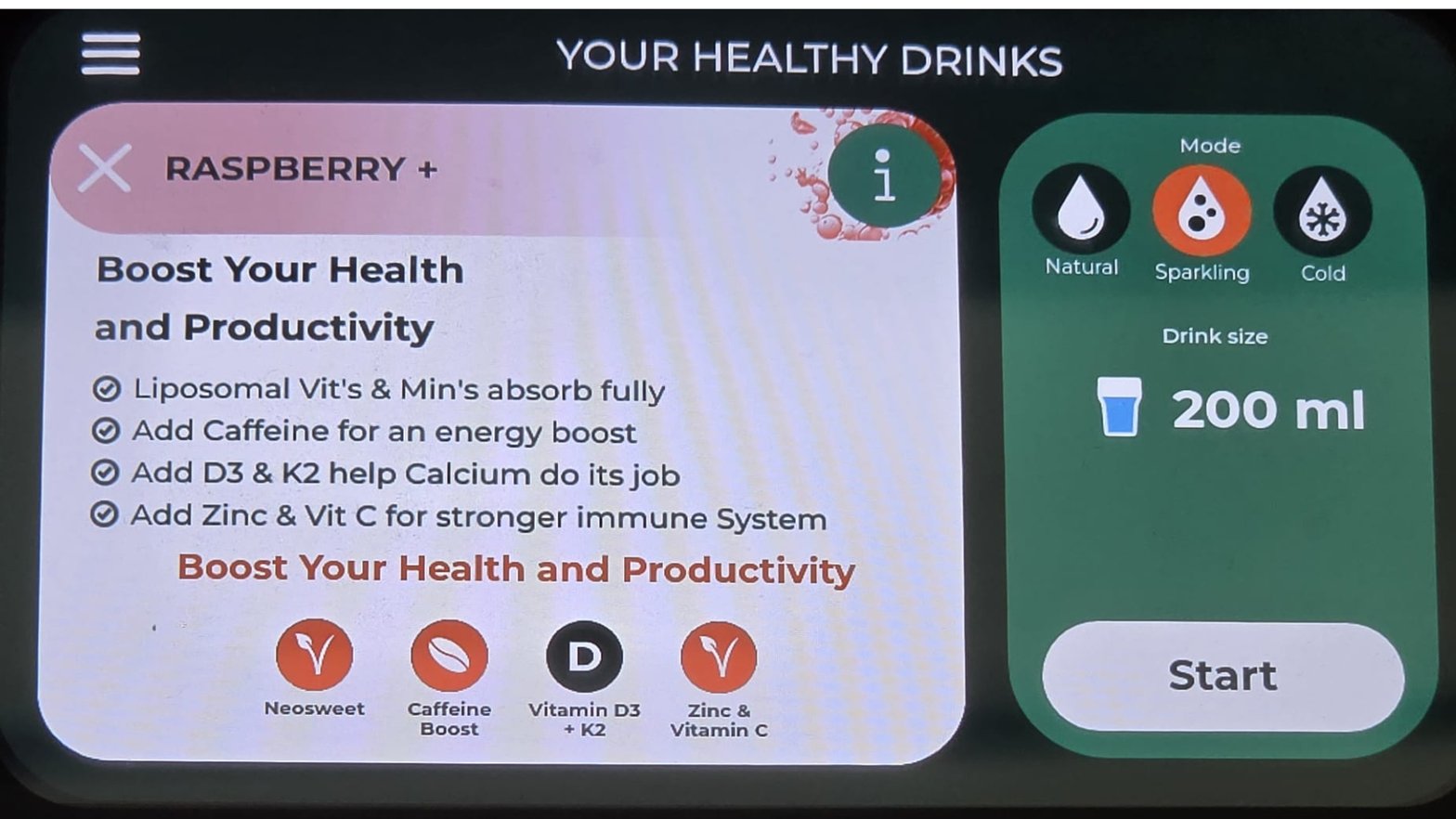 H2YO touchscreen , vitamines & boosts
